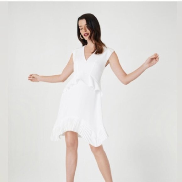 NEW BCBGMAXAZRIA Ruffled Pleated High-Low Cocktail White Dress - Picture 8 of 8